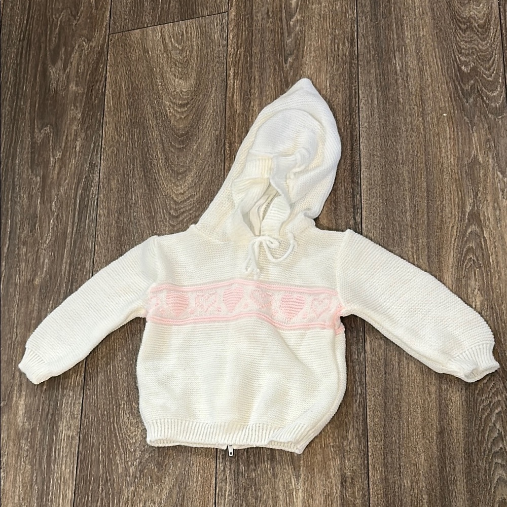 Kids Store Cozy White and Pink Hearts vintage Knit Hoodie